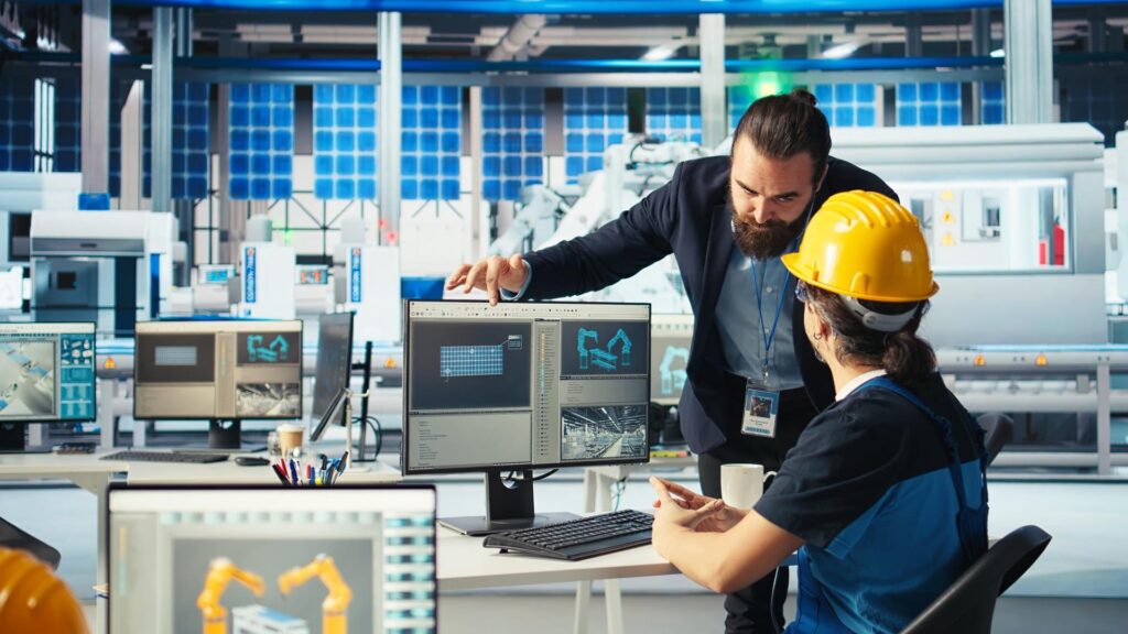 Atelier connecté avec capteurs et tableau de bord énergie.